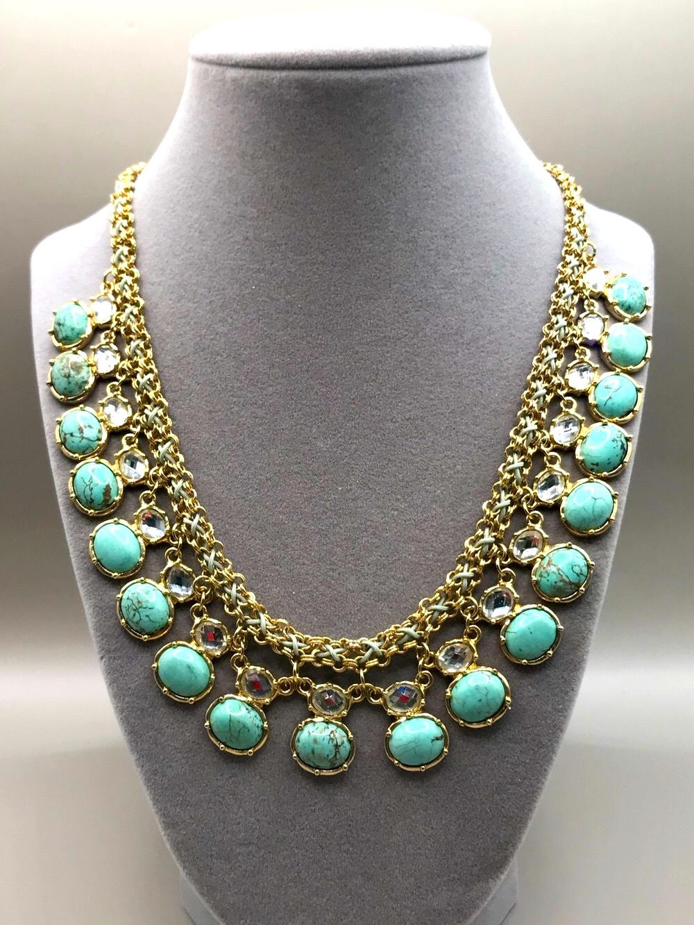 Gold-Tone & Faux Turquoise Pendants Necklace